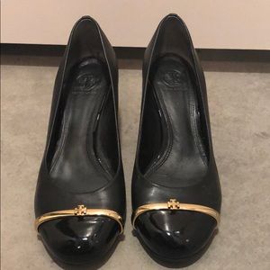 Tory Burch low wedge with gold hardware